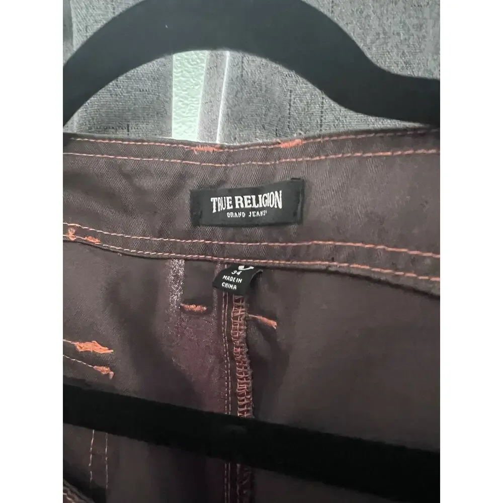 True Religion Orange Brown Cargo Pants Size 34 x 31 NWT